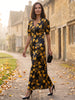 Ridley_London_Silk_Autumn_Winter_Mother_Of_the_Bride_Wedding_Guest_Black_Gold_Radiant_Ros_Liberty_Silk_Satin_Bias_Cut_Janie_Maxi_Dress_with_Elbow_Length_Sleeves