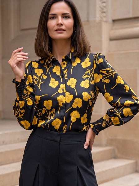 Ridley_London_Black_Gold_Radiant_Ros_Liberty_Silk_Satin_Floral_Isla_Shirt_Long_Sleeved_Blouse_With_Shirred_Cuffs