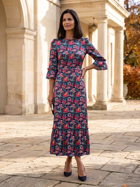 Ridley_London_Black_Red__Silk_Satin_Liberty_Silk_Satin_Rosella_Dress_With_Three_Quarter_Sleeves_Mother_of_The_Bride_Dress_Wedding_guest_dress