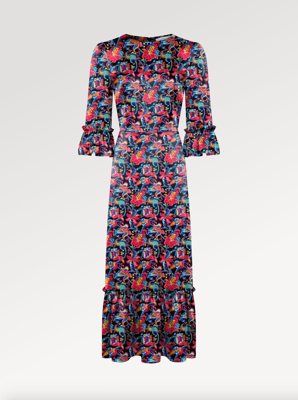 Ridley_London_Black_Red__Silk_Satin_Liberty_Silk_Satin_Rosella_Dress_With_Three_Quarter_Sleeves_Mother_of_The_Bride_Dress_Wedding_guest_dress