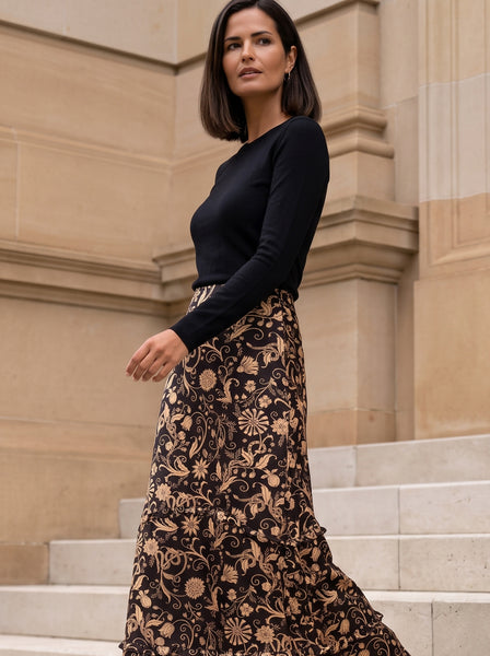 Ridley_London_Chocolate_Silk_Twill_Hesperedes_Evening_Liberty_Print_Anya_Maxi_Skirt_With_Frounce_Frill_Hem