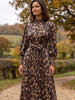Ridley_London_Chocolate_Hesperides_Evening_Liberty_Print_Silk_Twill_Lola__Winter_Wedding_Guest_Midi_Dress_With_Full_Length_Sleeves_And_High_Neck_Ruffle_Collar