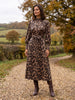 Ridley_London_Chocolate_Hesperides_Evening_Liberty_Print_Silk_Twill_Lola__Winter_Wedding_Guest_Midi_Dress_With_Full_Length_Sleeves_And_High_Neck_Ruffle_Collar