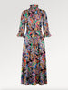 Ridley_London_Silk_Autumn_Winter_Mother_Of_the_Bride_Wedding_Guest_Navy_Multi_Coloured_Paisley_Fanfare_Liberty_Silk_Satin_Lola_Midi_Dress_with_Three_Quarter_Sleeves_And_Ruffles_With_Ruffle_Collar