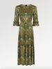 Ridley_London_Green_Peacock_Feather_King_Hera_Liberty_Print_Silk_Satin_Jacqueline__Winter_Wedding_Guest_Maxi_Dress_With_Three_Quarter_Sleeves_And_Ruffles