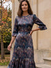 Ridley_London_Silk_Autumn_Winter_Mother_Of_the_Bride_Wedding_Guest_Purple_King_Hera_Peacock_Feather_Liberty_Silk_Twill_Jacqueline_Maxi_Dress_With_Three_Quarter_Ruffle_Sleeves