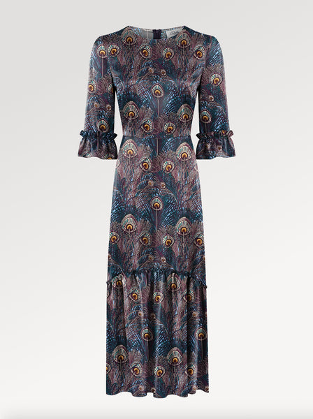 Ridley_London_Silk_Autumn_Winter_Mother_Of_the_Bride_Wedding_Guest_Purple_King_Hera_Peacock_Feather_Liberty_Silk_Twill_Jacqueline_Maxi_Dress