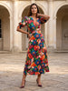 Ridley_London_Blue_And_Red_Artists_Bouquet_Floral_Silk_Wedding_Guest_Ella_Dress_With_Fit_And_Flare_Shape_And_Three_Quarter_Sleeves