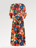 Ridley_London_Blue_And_Red_Artists_Bouquet_Floral_Silk_Wedding_Guest_Ella_Dress_With_Fit_And_Flare_Shape_And_Three_Quarter_Sleeves