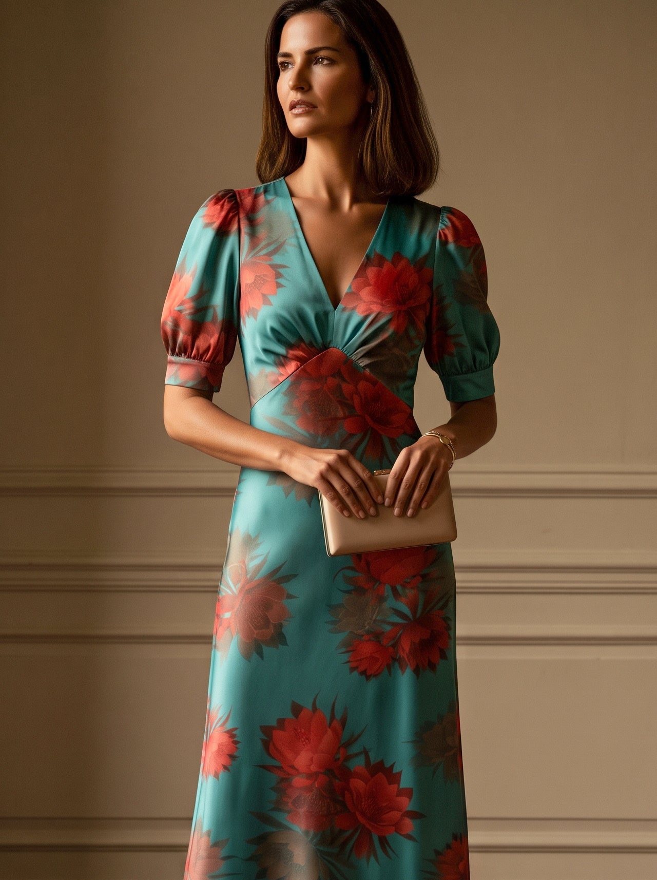 Ridley_London_Turquoise_Orange_Aura_Night_Liberty_Print_Silk_Janie_Bias_Cut_With_Elbow_Lenght_Sleeves_And_Vneck_Maxi_Mother_of_The_Bride_Wedding_Guest_Maxi_Dress