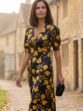 Ridley_London_Silk_Autumn_Winter_Mother_Of_the_Bride_Wedding_Guest_Black_Gold_Radiant_Ros_Liberty_Silk_Satin_Bias_Cut_Janie_Maxi_Dress_with_Elbow_Length_Sleeves