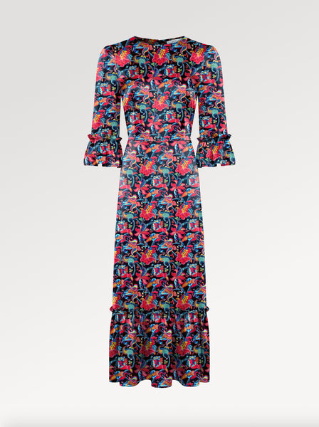 Ridley_London_Black_Red__Silk_Satin_Liberty_Silk_Satin_Rosella_Dress_With_Three_Quarter_Sleeves_Mother_of_The_Bride_Dress_Wedding_guest_dress