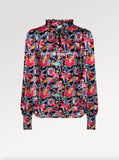 Ridley_London_Black_Red_French_Broacade_silk_Satin_Liberty_Alicia_Top_With_Full_Length_Sleeves_And_Ruflle_Collar 