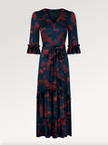 Ridley_London_Silk_Autumn_Winter_Mother_Of_the_Bride_Wedding_Guest_Teal_Rust_Red_Elizabeth_Impression_Liberty_Print_Silk_Satin_Jacqueline_V_Necked_Maxi_Dress_with_Elbow_Length_Sleeves_with_ruffle