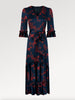 Ridley_London_Silk_Autumn_Winter_Mother_Of_the_Bride_Wedding_Guest_Teal_Rust_Red_Elizabeth_Impression_Liberty_Print_Silk_Satin_Jacqueline_V_Necked_Maxi_Dress_with_Elbow_Length_Sleeves_with_ruffle