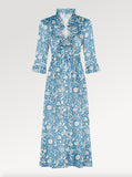 Ridley_London_Wedgewood_Blue_Hesperedes_Evening_Liberty_Print_Silk_Satin_Oriana_Dress_With_Ruffled_Neck_And_Ruffled_Cuff_Three_Quarter_Length_Sleeves