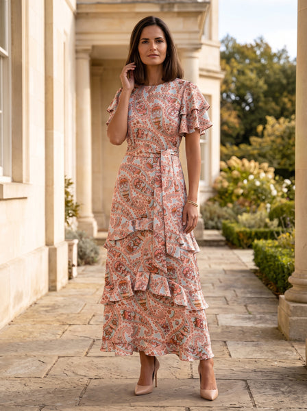 Ridley_London_Dusty_Pink_Blue_Mr_Hunt_Liberty_Print_Silk_Twill_Paisley_Adeline_Maxi_Dress_With_Frounced_Tiered_Skirt_And_Round_Neck