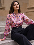Ridley_London_Magenta_Dark_Fucshia_Pink_Clifford_Liberty_Silk_Satin_Floral_Alicia_Top_Long_Sleeved_Blouse_With_Shirred_Cuffs