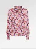 Ridley_London_Dark_Fucshia_Pink_Clifford_Liberty_Silk_Satin_Floral_Alicia_Top_Long_Sleeved_Blouse_With_Shirred_Cuffs