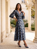 Ridley_London_Navy_And_White_Josephine_Floral_Silk_Chiffon_Wedding_Guest_Ella_Dress_With_Fit_And_Flare_Shape_And_Three_Quarter_Sleeves