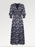 Ridley_London_Navy_And_White_Josephine_Floral_Silk_Chiffon_Wedding_Guest_Ella_Dress_With_Fit_And_Flare_Shape_And_Three_Quarter_Sleeves
