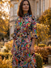 Ridley_London_Silk_Autumn_Winter_Mother_Of_the_Bride_Wedding_Guest_Navy_Multi_Coloured_Paisley_Fanfare_Liberty_Silk_Satin_Lola_Midi_Dress_with_Three_Quarter_Sleeves_And_Ruffles_With_Ruffle_Collar