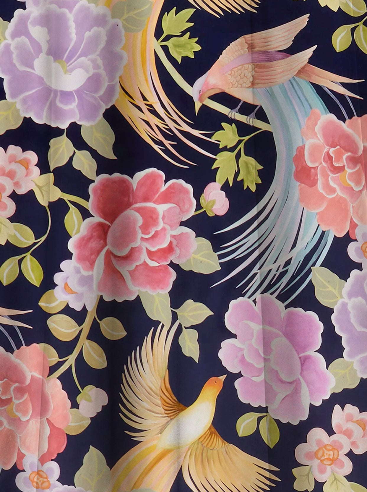 Ridley_London_Navy_Tropical_Shawls_Liberty_Print_Silk_Satin_Fabric