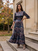 Ridley_London_Silk_Autumn_Winter_Mother_Of_the_Bride_Wedding_Guest_Purple_King_Hera_Peacock_Feather_Liberty_Print_Silk_Twill_Jacqueline_Maxi_Dress_With_Three-Quarter_Length_Ruffle_Sleeves