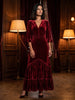 Ridley_London_Ruby_Silk_Velvet_Ellen_Maxi_Mother_of_The_Bride_Dress_with_three_quarter_Sleeves_and_tiered_skirt