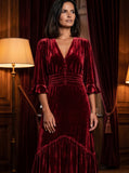 Ridley_London_Ruby_Silk_Velvet_Ellen_Maxi_Mother_of_The_Bride_Dress_with_three_quarter_Sleeves_and_tiered_skirt
