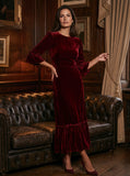 Ridley_London_Ruby_Red__Silk_Velvet_Rosella_Dress_With_Three_Quarter_Sleeves_Mother_of_The_Bride_Dress_Wedding_guest_dress
