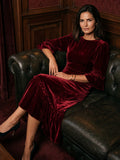 Ridley_London_Ruby_Red__Silk_Velvet_Rosella_Dress_With_Three_Quarter_Sleeves_Mother_of_The_Bride_Dress_Wedding_guest_dress