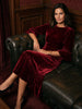 Ridley_London_Ruby_Red__Silk_Velvet_Rosella_Dress_With_Three_Quarter_Sleeves_Mother_of_The_Bride_Dress_Wedding_guest_dress
