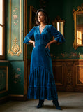 Ridley_London_Seafoam_Blue_Silk_Velvet_Dress_Mother_Of_The_Bride_Wedding_Guest_Dress_with_three_quarter_Sleeves