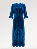 Ridley_London_Seafoam_Blue_Silk_Velvet_Dress_Mother_Of_The_Bride_Wedding_Guest_Dress_with_three_quarter_Sleeves_