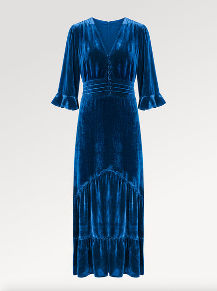 Ridley_London_Seafoam_Blue_Silk_Velvet_Dress_Mother_Of_The_Bride_Wedding_Guest_Dress_with_three_quarter_Sleeves_