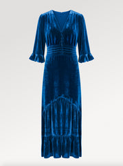 Ridley_London_Seafoam_Blue_Silk_Velvet_Dress_Mother_Of_The_Bride_Wedding_Guest_Dress_with_three_quarter_Sleeves_