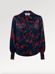 Ridley_London_Teal_Red_Silk_Satin_Elizabeths_Impression_Liberty_Print_Cilla_Pussy_Bow_Long_Sleeved_Blouse_With_Shirred_Cuffs
