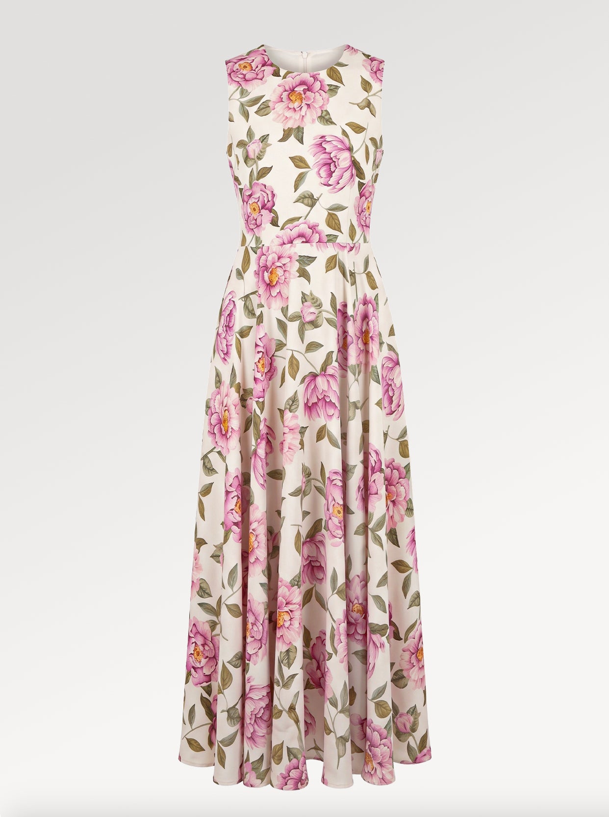 Ridley_London_Cream_Pink_Marta_Amelia_Silk_Twill_Mother_Of_the_Bride_Wedding_Guest_Rose_Print_Liberty_Silk_Allegra_Maxi_Dress_With_Full_Skirt_And_Fitted_Bodice
