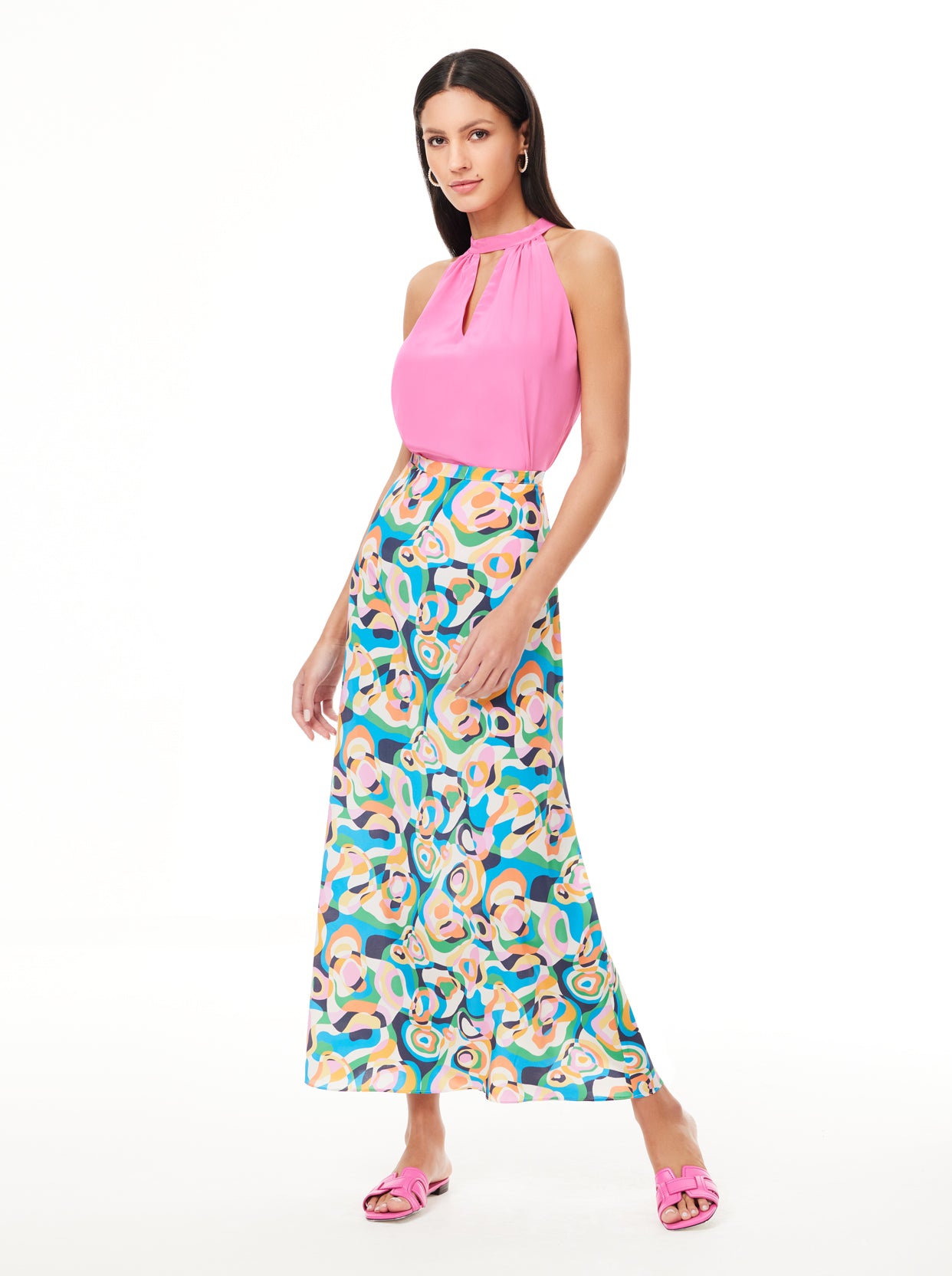 Green crepe maxi skirt clearance
