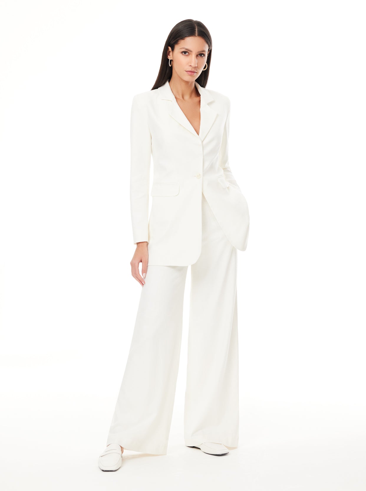 Divas Fashion Trouser Suit in White Embroidered Fabric LSTV112484